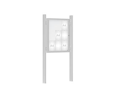 Schaukasten 1000 mit Quatro-Pfosten Farbe:Silber eloxiert|Abmessungen:9 A4 - B 750 x H 1000 mm - Flügeltür|Pfosten:Pfosten-Set zum Einbetonieren - Ohne Titelleiste