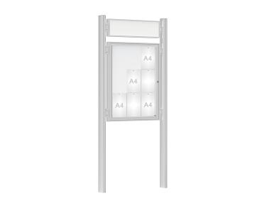 Schaukasten 1000 mit Quatro-Pfosten Farbe:Silber eloxiert|Abmessungen:9 A4 - B 750 x H 1000 mm - Flügeltür|Pfosten:Mittelpfosten zum Einbetonieren - Mit Titelleiste