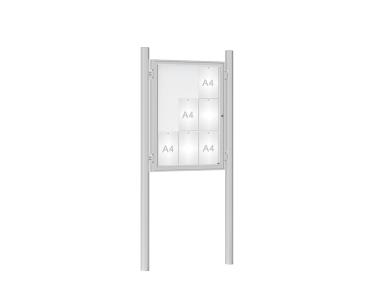 Schaukasten 1000 mit Pfosten Ø 76 mm Farbe:Silber eloxiert|Abmessungen:9 A4 - B 750 x H 1000 mm - Flügeltür|Pfosten:Pfosten-Set zum Einbetonieren - Ohne Titelleiste