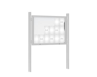 Schaukasten 1000 mit Quatro-Pfosten Farbe:Silber eloxiert|Abmessungen:18 A4 - B 1350 x H 1000 mm - Klapptür|Pfosten:Mittelpfosten zum Einbetonieren - Ohne Titelleiste