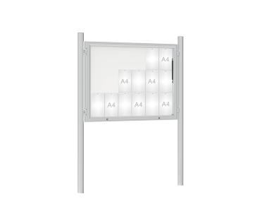 Schaukasten 1000 mit Pfosten Ø 76 mm Farbe:Silber eloxiert|Abmessungen:18 A4 - B 1350 x H 1000 mm - Klapptür|Pfosten:Pfosten-Set zum Einbetonieren - Ohne Titelleiste