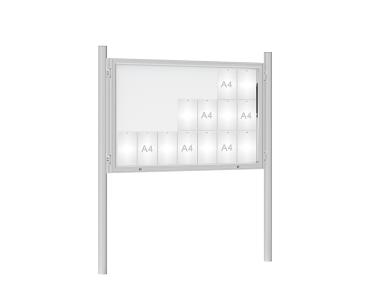 Schaukasten 1000 mit Pfosten Ø 76 mm Farbe:Silber eloxiert|Abmessungen:21 A4 - B 1600 x H 1000 mm - Klapptür|Pfosten:Pfosten-Set zum Einbetonieren - Ohne Titelleiste