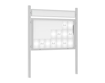 Schaukasten 1000 mit Pfosten Ø 76 mm Farbe:Silber eloxiert|Abmessungen:21 A4 - B 1600 x H 1000 mm - Klapptür|Pfosten:Pfosten-Set zum Einbetonieren - Mit Titelleiste