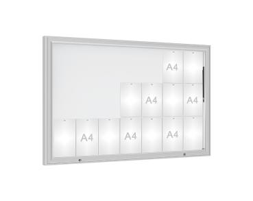 Schaukasten 1000 Farbe:Silber eloxiert|Verglasung:Plexichocs|Abmessungen:21 A4 - B 1600 x H 1000 mm
