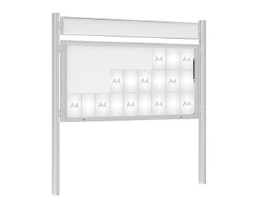 Schaukasten 1000 mit Quatro-Pfosten Farbe:Silber eloxiert|Abmessungen:27 A4 - B 2010 x H 1000 mm - Klapptür|Pfosten:Mittelpfosten zum Einbetonieren - Mit Titelleiste