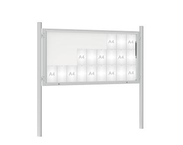 Schaukasten 1000 mit Pfosten Ø 76 mm Farbe:Silber eloxiert|Abmessungen:27 A4 - B 2010 x H 1000 mm - Klapptür|Pfosten:Pfosten-Set zum Einbetonieren - Ohne Titelleiste