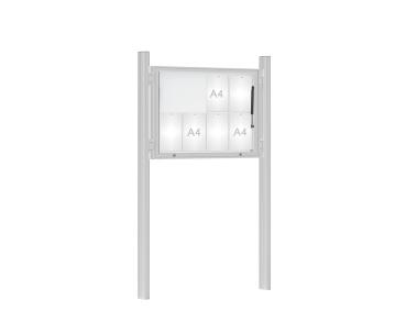 Schaukasten 1000 mit Quatro-Pfosten Farbe:Silber eloxiert|Abmessungen:8 A4 - B 1000 x H 750 mm - Klapptür|Pfosten:Mittelpfosten zum Einbetonieren - Ohne Titelleiste