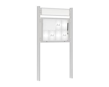 Schaukasten 1000 mit Quatro-Pfosten Farbe:Silber eloxiert|Abmessungen:8 A4 - B 1000 x H 750 mm - Klapptür|Pfosten:Mittelpfosten zum Einbetonieren - Mit Titelleiste