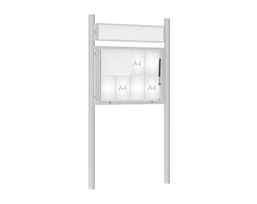 Schaukasten 1000 mit Pfosten Ø 76 mm Farbe:Silber eloxiert|Abmessungen:8 A4 - B 1000 x H 750 mm - Klapptür|Pfosten:Pfosten-Set zum Einbetonieren - Mit Titelleiste