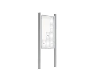 Schaukasten 2000 mit Quatro-Pfosten Farbe:Silber eloxiert|Abmessungen:12 A4 - B 750 x H 1350 mm - Flügeltür|Pfosten:Mittelpfosten zum Einbetonieren - Ohne Titelleiste