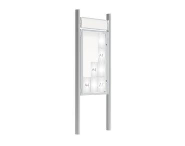 Schaukasten 2000 mit Quatro-Pfosten Farbe:Silber eloxiert|Abmessungen:12 A4 - B 750 x H 1350 mm - Flügeltür|Pfosten:Mittelpfosten zum Einbetonieren - Mit Titelleiste