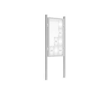 Schaukasten 2000 mit Pfosten Ø 76 mm Farbe:Silber eloxiert|Abmessungen:12 A4 - B 750 x H 1350 mm - Flügeltür|Pfosten:Pfosten-Set zum Einbetonieren - Ohne Titelleiste