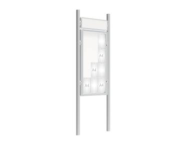 Schaukasten 2000 mit Pfosten Ø 76 mm Farbe:Silber eloxiert|Abmessungen:12 A4 - B 750 x H 1350 mm - Flügeltür|Pfosten:Pfosten-Set zum Einbetonieren - Mit Titelleiste