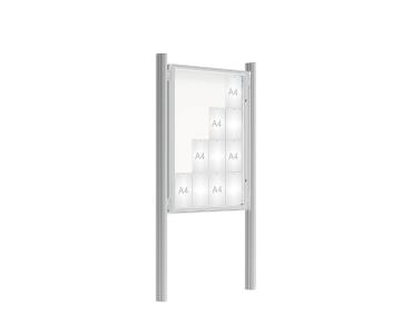 Schaukasten 2000 mit Quatro-Pfosten Farbe:Silber eloxiert|Abmessungen:16 A4 - B 1000 x H 1350 mm - Flügeltür|Pfosten:Mittelpfosten zum Einbetonieren - Ohne Titelleiste
