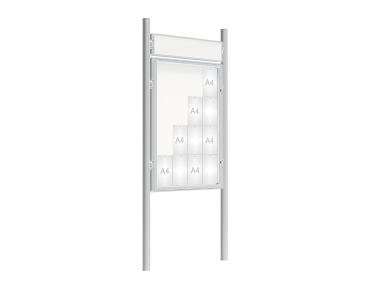 Schaukasten 2000 mit Pfosten Ø 76 mm Farbe:Silber eloxiert|Abmessungen:16 A4 - B 1000 x H 1350 mm - Flügeltür|Pfosten:Pfosten-Set zum Einbetonieren - Mit Titelleiste