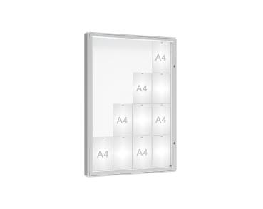 Schaukasten 2000 Farbe:Silber eloxiert|Verglasung:Plexichocs|Abmessungen:16 A4 - B 1000 x H 1350 mm