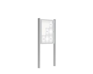 Schaukasten 2000 mit Quatro-Pfosten Farbe:Silber eloxiert|Abmessungen:9 A4 - B 750 x H 1000 mm - Flügeltür|Pfosten:Mittelpfosten zum Einbetonieren - Ohne Titelleiste
