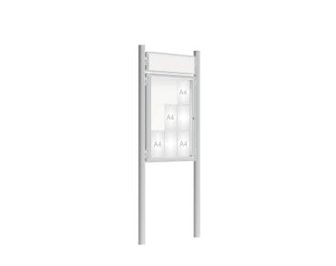 Schaukasten 2000 mit Pfosten Ø 76 mm Farbe:Silber eloxiert|Abmessungen:9 A4 - B 750 x H 1000 mm - Flügeltür|Pfosten:Pfosten-Set zum Einbetonieren - Mit Titelleiste