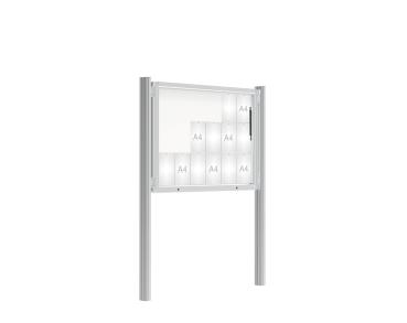 Schaukasten 2000 mit Quatro-Pfosten Farbe:Silber eloxiert|Abmessungen:18 A4 - B 1350 x H 1000 mm - Klapptür|Pfosten:Pfosten-Set zum Einbetonieren - Ohne Titelleiste