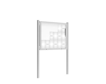 Schaukasten 2000 mit Pfosten Ø 76 mm Farbe:Silber eloxiert|Abmessungen:18 A4 - B 1350 x H 1000 mm - Klapptür|Pfosten:Pfosten-Set zum Einbetonieren - Ohne Titelleiste