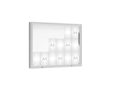 Schaukasten 2000 Farbe:Silber eloxiert|Verglasung:Plexichocs|Abmessungen:18 A4 - B 1350 x H 1000 mm