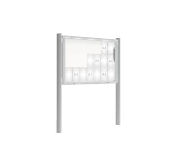 Schaukasten 2000 mit Quatro-Pfosten Farbe:Silber eloxiert|Abmessungen:21 A4 - B 1600 x H 1000 mm - Klapptür|Pfosten:Mittelpfosten zum Einbetonieren - Ohne Titelleiste