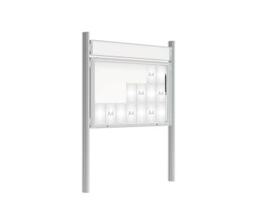 Schaukasten 2000 mit Quatro-Pfosten Farbe:Silber eloxiert|Abmessungen:21 A4 - B 1600 x H 1000 mm - Klapptür|Pfosten:Mittelpfosten zum Einbetonieren - Mit Titelleiste