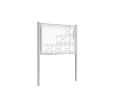Schaukasten 2000 mit Pfosten Ø 76 mm Farbe:Silber eloxiert|Abmessungen:21 A4 - B 1600 x H 1000 mm - Klapptür|Pfosten:Pfosten-Set zum Einbetonieren - Ohne Titelleiste