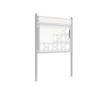 Schaukasten 2000 mit Pfosten Ø 76 mm Farbe:Silber eloxiert|Abmessungen:21 A4 - B 1600 x H 1000 mm - Klapptür|Pfosten:Pfosten-Set zum Einbetonieren - Mit Titelleiste