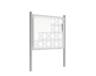 Schaukasten 2000 mit Quatro-Pfosten Farbe:Silber eloxiert|Abmessungen:28 A4 - B 1710 x 1350 mm - Klapptür|Pfosten:Mittelpfosten zum Einbetonieren - Ohne Titelleiste