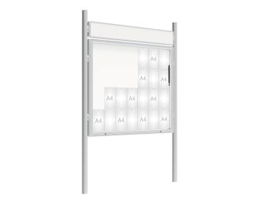 Schaukasten 2000 mit Pfosten Ø 76 mm Farbe:Silber eloxiert|Abmessungen:28 A4 - B 1710 x 1350 mm - Klapptür|Pfosten:Pfosten-Set zum Einbetonieren - Mit Titelleiste