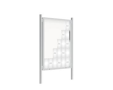 Schaukasten 2000 mit Pfosten Ø 76 mm Farbe:Silber eloxiert|Abmessungen:30 A4 - B 1350 x 1710 mm - Klapptür|Pfosten:Pfosten-Set zum Einbetonieren - Ohne Titelleiste