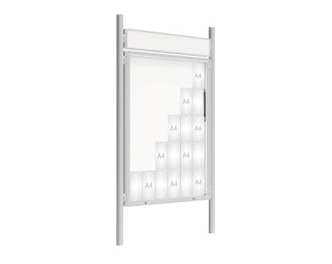 Schaukasten 2000 mit Pfosten Ø 76 mm Farbe:Silber eloxiert|Abmessungen:30 A4 - B 1350 x 1710 mm - Klapptür|Pfosten:Pfosten-Set zum Einbetonieren - Mit Titelleiste