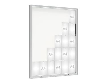 Schaukasten 2000 Farbe:Silber eloxiert|Verglasung:Plexichocs|Abmessungen:30 A4 - B 1350 x H 1710 mm