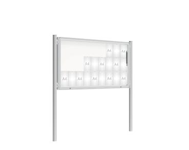 Schaukasten 2000 mit Pfosten Ø 76 mm Farbe:Silber eloxiert|Abmessungen:27 A4 - B 2010 x H 1000 mm - Klapptür|Pfosten:Pfosten-Set zum Einbetonieren - Ohne Titelleiste