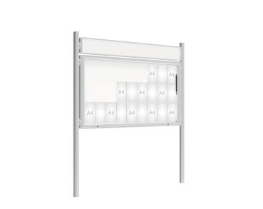 Schaukasten 2000 mit Pfosten Ø 76 mm Farbe:Silber eloxiert|Abmessungen:27 A4 - B 2010 x H 1000 mm - Klapptür|Pfosten:Pfosten-Set zum Einbetonieren - Mit Titelleiste