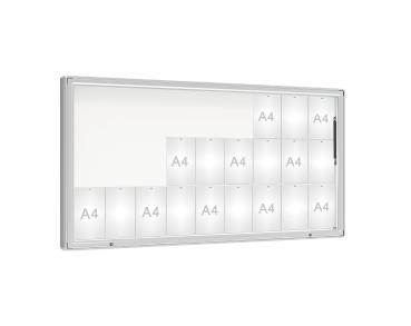 Schaukasten 2000 Farbe:Silber eloxiert|Verglasung:Plexichocs|Abmessungen:27 A4 - B 2010 x H 1000 mm