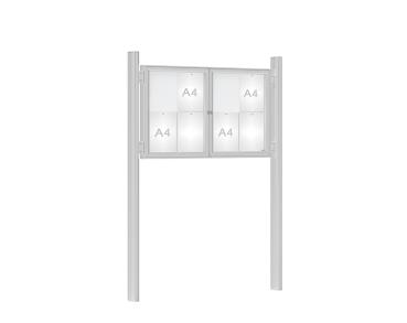 Schaukasten 1000 mit Quatro-Pfosten Farbe:Silber eloxiert|Abmessungen:8 A4 - B 1200 x H 750 mm - 2-flügelig|Pfosten:Mittelpfosten zum Einbetonieren - Ohne Titelleiste