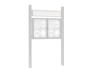 Schaukasten 1000 mit Quatro-Pfosten Farbe:Silber eloxiert|Abmessungen:8 A4 - B 1200 x H 750 mm - 2-flügelig|Pfosten:Mittelpfosten zum Einbetonieren - Mit Titelleiste
