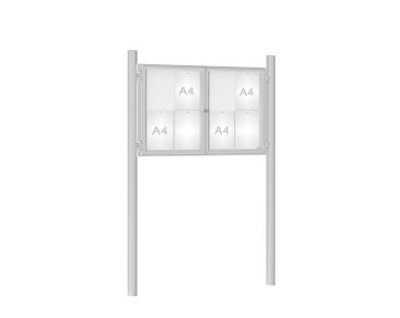Schaukasten 1000 mit Pfosten Ø 76 mm Farbe:Silber eloxiert|Abmessungen:8 A4 - B 1200 x H 750 mm - 2-flügelig|Pfosten:Pfosten-Set zum Einbetonieren - Ohne Titelleiste