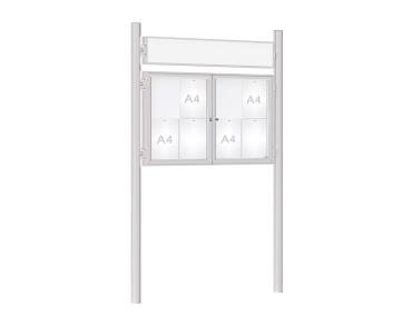 Schaukasten 1000 mit Pfosten Ø 76 mm Farbe:Silber eloxiert|Abmessungen:8 A4 - B 1200 x H 750 mm - 2-flügelig|Pfosten:Pfosten-Set zum Einbetonieren - Mit Titelleiste