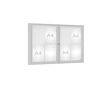 Schaukasten 1000 Farbe:Silber eloxiert|Verglasung:Plexichocs|Abmessungen:8 A4 - B 1200 x H 750 mm