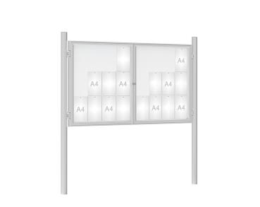 Schaukasten 1000 mit Pfosten Ø 76 mm Farbe:Silber eloxiert|Abmessungen:24 A4 - B 1800 x H 1050 mm - 2-flügelig|Pfosten:Pfosten-Set zum Einbetonieren - Ohne Titelleiste