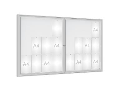 Schaukasten 1000 Farbe:Silber eloxiert|Verglasung:Plexichocs|Abmessungen:24 A4 – B 1800 x H 1050 mm