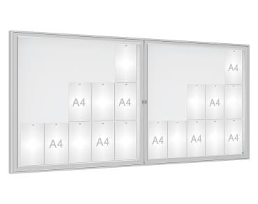Schaukasten 1000 Farbe:Silber eloxiert|Verglasung:Plexichocs|Abmessungen:30 A4 - B 2250 x H 1050 mm