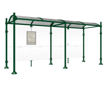 Wartehalle Province Agora Farbe:RAL 6005|Länge:5000 mm|Struktur:Ohne Seitenverkleidungen