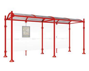Wartehalle Province Gebürsteter Edelstahl Farbe:RAL 3020|Länge:5000 mm|Struktur:Ohne Seitenverkleidung