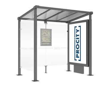 Wartehalle Milano Farbe:Procity grau|Länge:Länge 2500 mm|Struktur:Leuchtcaisson VIP auf Mittelfuß und 1 Seitenverkleidung