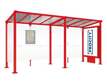 Wartehalle Milano Farbe:RAL 3020|Länge:Länge 5000 mm|Struktur:Leuchtcaisson VIP auf Mittelfuß und 1 Seitenverkleidung
