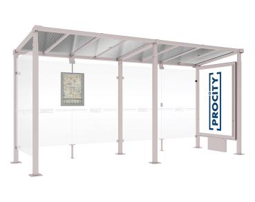 Wartehalle Milano Farbe:RAL 7044|Länge:Länge 5000 mm|Struktur:Leuchtcaisson VIP auf Mittelfuß und 1 Seitenverkleidung